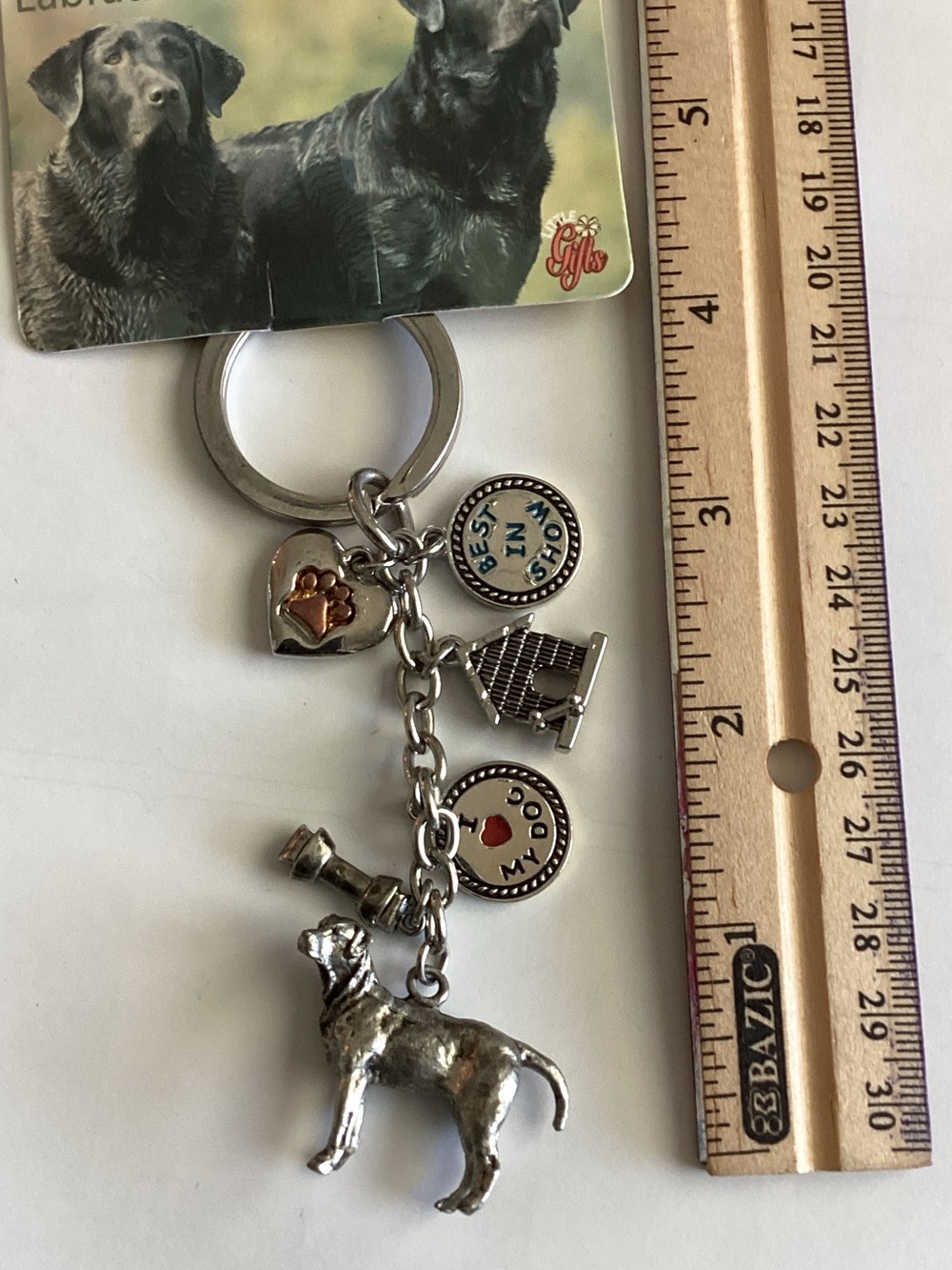 Labrador Charm Keychain with Dog and Paw Charms - Silver - Picture 2 of 2
